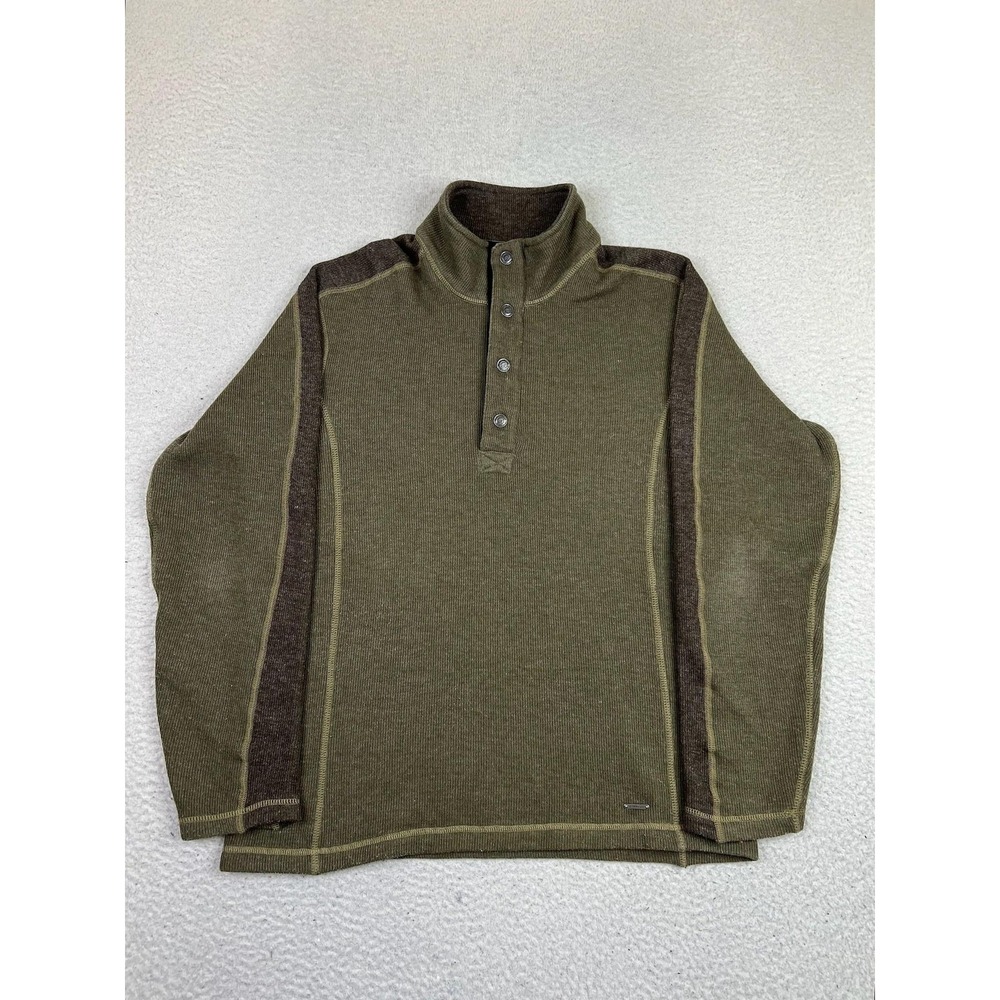 ExOfficio Sweater Mens Small Green Wool Blend Henley Mock Neck Knit Pullover